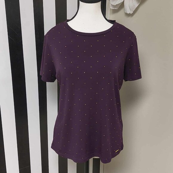Calvin Klein: Purple Gold Polka Dot Short-Sleeve Top Size M - Picture 1 of 3